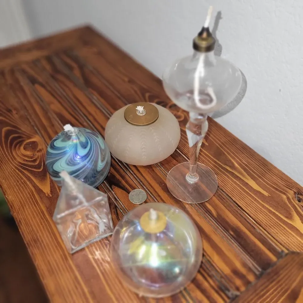 Lot of 5 Vintage - Hand Blown Glass & Assorted Oil Lamps Clear Ambient Romantic